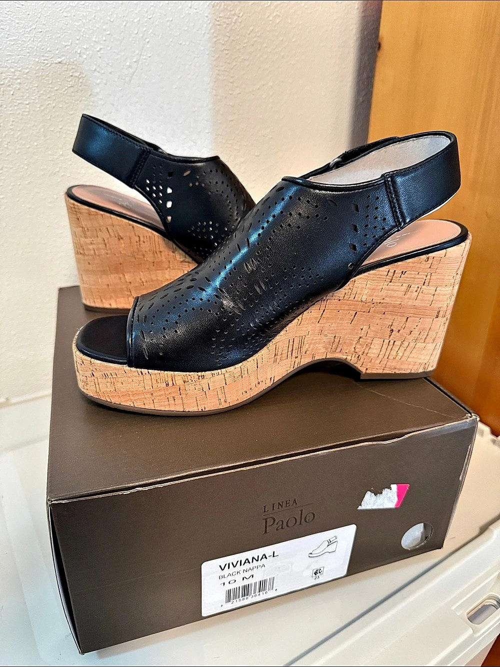 Linea Paolo Viviana-L Perforated Wedge Sandals Black US 10 M NIB